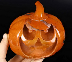Halloween Jack Pumpkin Head 4.7" Red Jasper Carved Crystal Jack-O'-Lantern Skull,, Crystal Healing