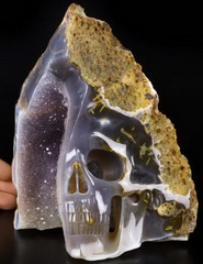 Huge 7.0" Amethyst & Agate Geode Carved Crystal Half Face Skull, Crystal Healing