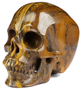 Huge 4.8" Tiger Iron Eye Carved Crystal Skull, Realistic, Crystal Healing