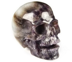 Huge 5.1" Dream Chevron Amethyst Carved Crystal Singing Skull, Realistic, Crystal Healing