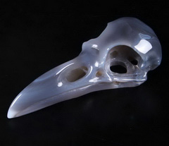 Huge 4.8" Gray & White Agate Carved Crystal Raven Skull, Crystal Healing