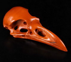 Huge 4.4" Red Jasper Carved Crystal Raven Skull Pendant, Realistic, Crystal Healing