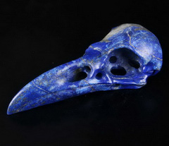 Huge 5.0" Lapis Lazuli Carved Crystal Raven Skull Pendant, Crystal Healing