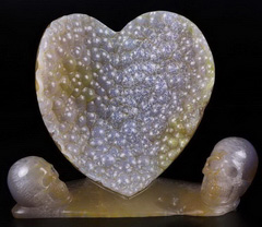 Original 5.0" Agate Heart Geode Carved Crystal Skull Sculpture, Crystal Healing
