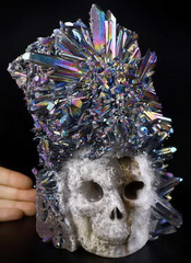 Oirginal 5.4" Rainbow Quartz Rock Crystal Druse Carved Crystal Skull Sculpture, Crystal Healing