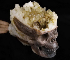 Giant 9.1" Citrine Quartz Rock Crystal Druse Carved Crystal Skull, Realistic, Crystal Healing