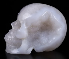 Huge 3.0" Agate Geode Carved Crystal Skull, Realistic, Crystal Healing