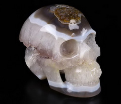 GEMSTONE 4.8" Agate Amethyst Geode Carved Crystal Skull, Realistic, Crystal Healing