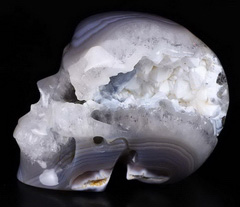5.0" Agate Geode Carved Crystal Skull, Realistic, Crystal Healing