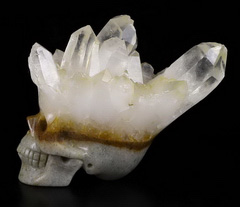 Huge 3.7" Quartz Rock Crystal Druse Carved Crystal Skull, Crystal Healing