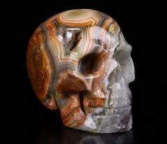 GEMSTONE 2.0" Red Crazy Lace Agate Carved Crystal Geode Skull, Realistic, Crystal Healing