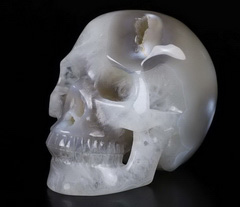 4.3" Agate Geode Carved Crystal Skull, Realistic, Crystal Healing