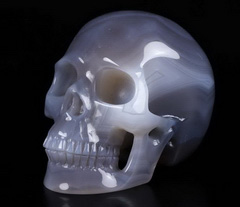 4.0" Gray & White Agate Carved Crystal Skull, Realistic, Crystal Healing