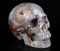 GEMSTONE 4.0" Crazy Lace Agate Carved Crystal Skull, Realistic, Crystal Healing