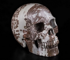 Huge 4.8" Chinese Painting Stone Carved Crystal Skull, Realistic, Crystal Healing