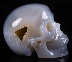 Huge 4.8" Agate Geode Carved Crystal Skull, Realistic, Crystal Healing