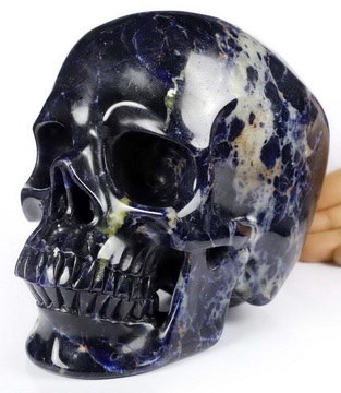 Lifesized 7.0" Sodalite Carved Crystal Skull,Super Realistic, Crystal Healing