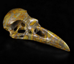 Huge 4.7" Bamboo Stone Carved Crystal Raven skull Pendant,, Realistic, Crystal Healing