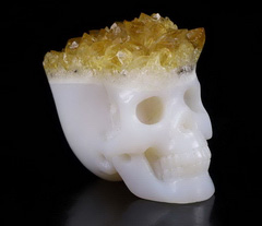 1.7" Citrine Druse Carved Crystal Skull, Crystal Healing