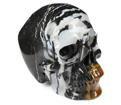 GEMSTONE 5.0" Black Zebra Agate Carved Crystal Skull,Super Realistic, Crystal Healing