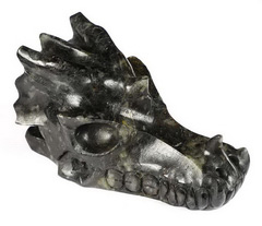 5.2" Russian Arfvedsonite Carved Crystal Dragon Skull, Crystal Healing