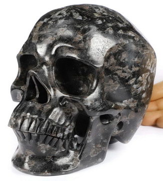 Lifesized 7.0" Russian Arfvedsonite Carved Crystal Skull,Super Realistic, Crystal Healing