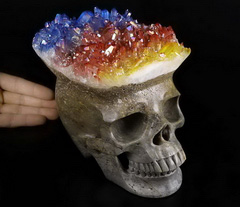 Lifesized 7.1" Rainbow Aura Quartz Druse Carved Crystal Skull, Super Realistic, Crystal Healing