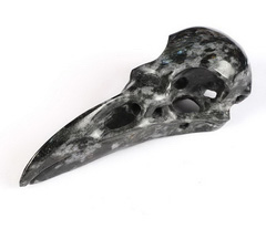 Flash 4.8" Russian Arfvedsonite Carved Crystal Raven Skull Pendant, Jewery, Crystal Healing