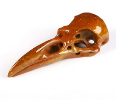 Huge 4.8" Red Jasper Carved Crystal Raven Skull Pendant, Crystal Healing
