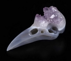 3.0" Amethyst & Agate Geode Carved Crystal Raven Skull Pendant, Crystal Healing