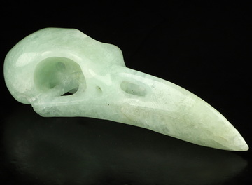 Gemstone 3.8" Aquamarine Carved Crystal Raven Skull Pendant, Jewery, Crystal Healing