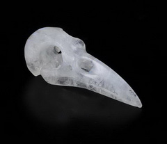 Flash 1.5" Moonstone Carved Crystal Raven Skull Pendant, Crystal Healing