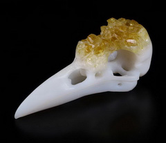 2.6" Citrine Druse Carved Crystal Raven skull Pendant,, Crystal Healing