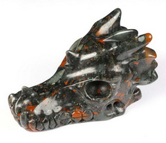 Huge 5.1" African Bloodstone Carved Crystal Dragon Skull, Crystal Healing