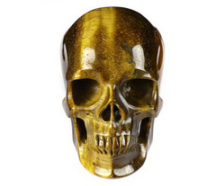 Flash 5.0" Gold Tiger's Eye Carved Crystal Skull,Super Realistic, Crystal Healing