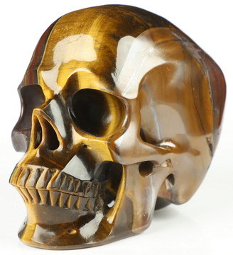 Huge 5.0" Tiger Iron Eye Carved Crystal Skull,Super Realistic, Crystal Healing