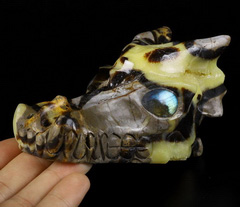 Huge 5.3" Dragon Septarian Stone Geode Carved Crystal Dragon Skull, Labradorite Eyes, Crystal Healing