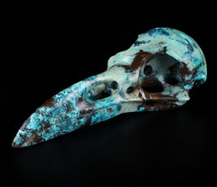 Gemstone 5.0" American Chrysocolla Carved Crystal Raven Skull Pendant, Crystal Healing