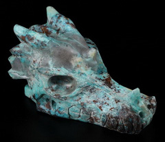 Gemstone 5.1" American Chrysocolla Carved Crystal Dragon Skull, Crystal Healing