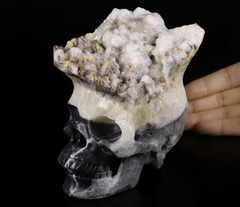 Huge 5.1" Quartz Rock Crystal Druse Carved Crystal Skull, Super Realistic, Crystal Healing