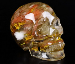 4.8" Smelted Quartz Carved Crystal Skull, Realistic, Crystal Healing