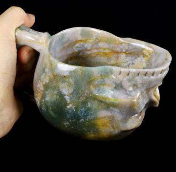 Nice workmanship 7.0" Indian Agate Carved Crystal Skull Coffee Mug, Tea Cup, 11.8OZ, Crystal Healing