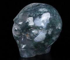 Nice 2.0" Green Moss Agate Geode Carved Crystal Female Alien Skull, Crystal Healing