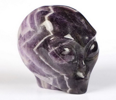 2.0" Dream Chevron Amethyst Star Being Female Alien Crystal Skull Companion, Hand Carved Gemstone Fine Art Sculpture,, Reiki Healing Stone Statue
