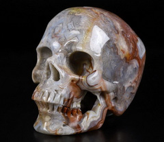 GEMSTONE 4.0" Red Crazy Lace Agate Carved Crystal Skull,Super Realistic, Crystal Healing