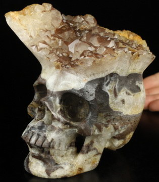 Huge 5.2" Quartz Rock Crystal with Reds Druse Carved Crystal Skull,Super Realistic, Crystal Healing