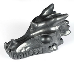5.0" Hematite Carved Crystal Dragon Skull, Crystal Healing