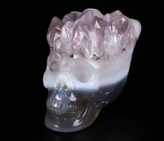 2.1" Amethyst & Agate Druse Carved Crystal Skull, Realistic, Crystal Healing