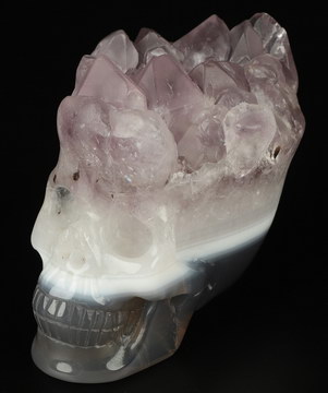 2.4" Amethyst & Agate Druse Carved Crystal Skull, Realistic, Crystal Healing