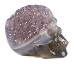 2.0" Amethyst & Agate Geode Carved Crystal Skull, Realistic, Crystal Healing